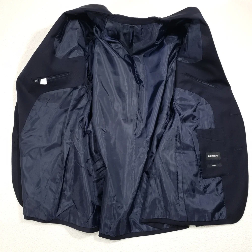 Bonobos2-Piece Suit Men 46R 40 Waist Navy Blue Wool Stretch 2-Button Flat Front